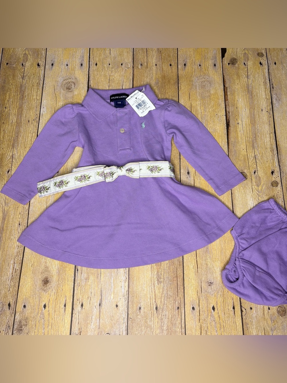 Vintage Ralph Lauren Purple Polo Dress with Floral Waist Sash